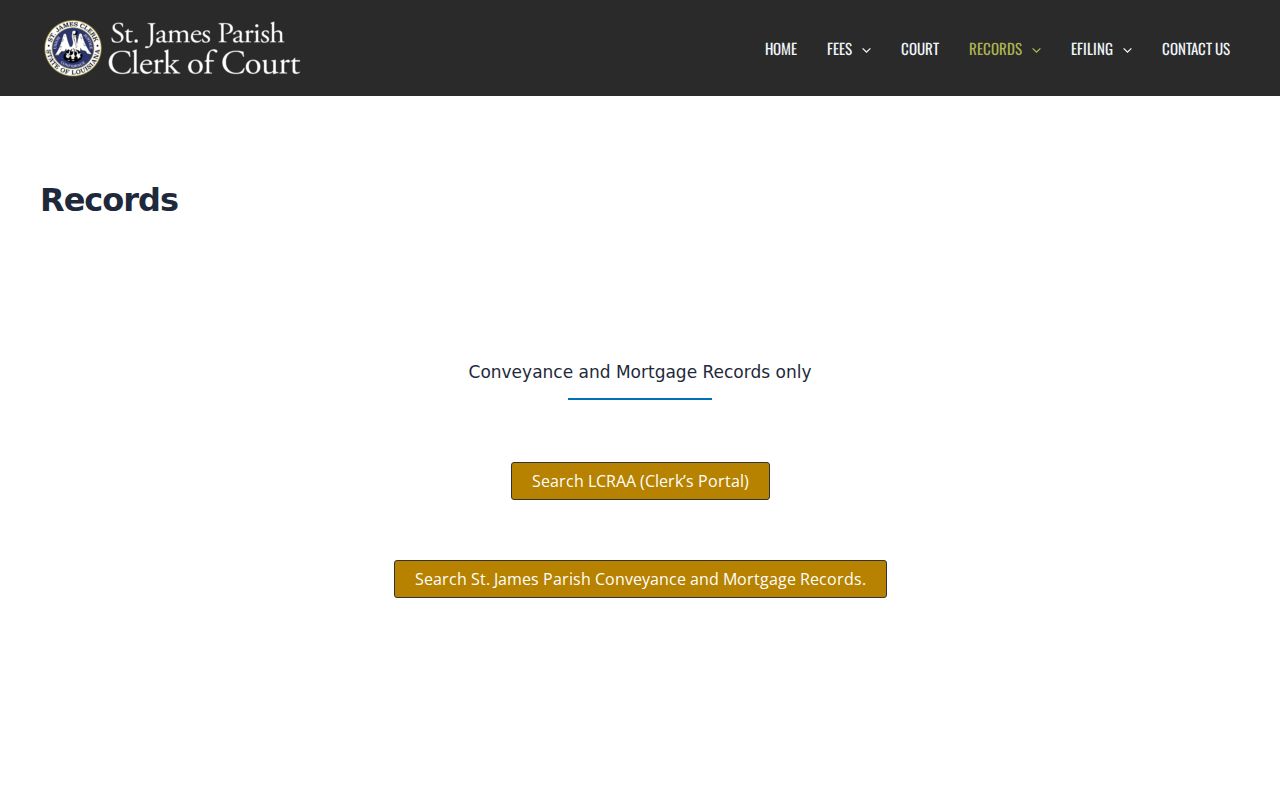 St. James Parish warrant records: Clerk of Court records navigation page
