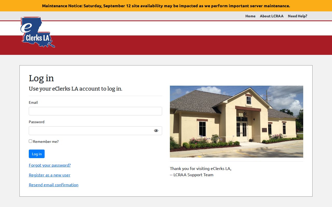 St. James Parish warrant records: statewide clerk portal login and registration controls