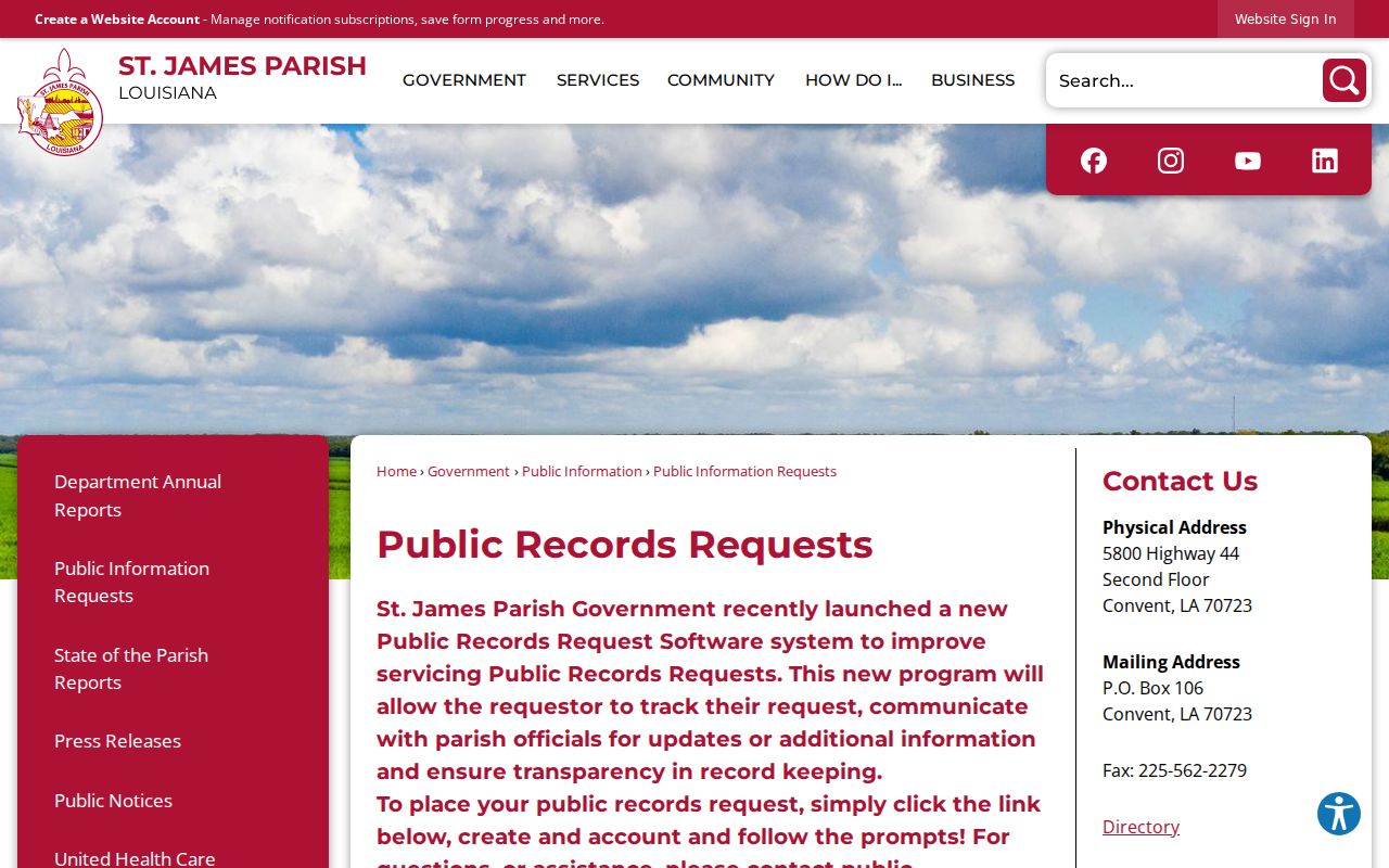 St. James Parish warrant records: parish public information request page