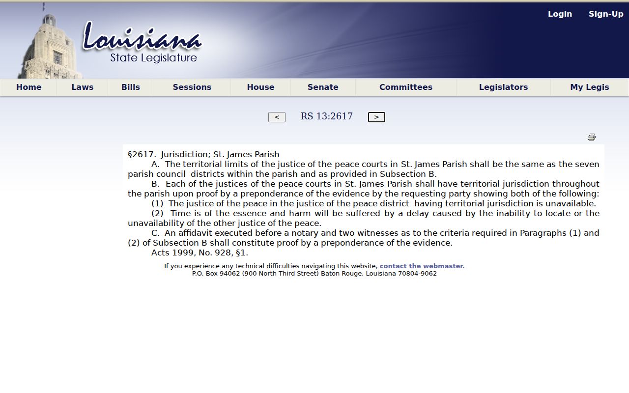 St. James Parish warrant records: Justice of the Peace territorial limits statute