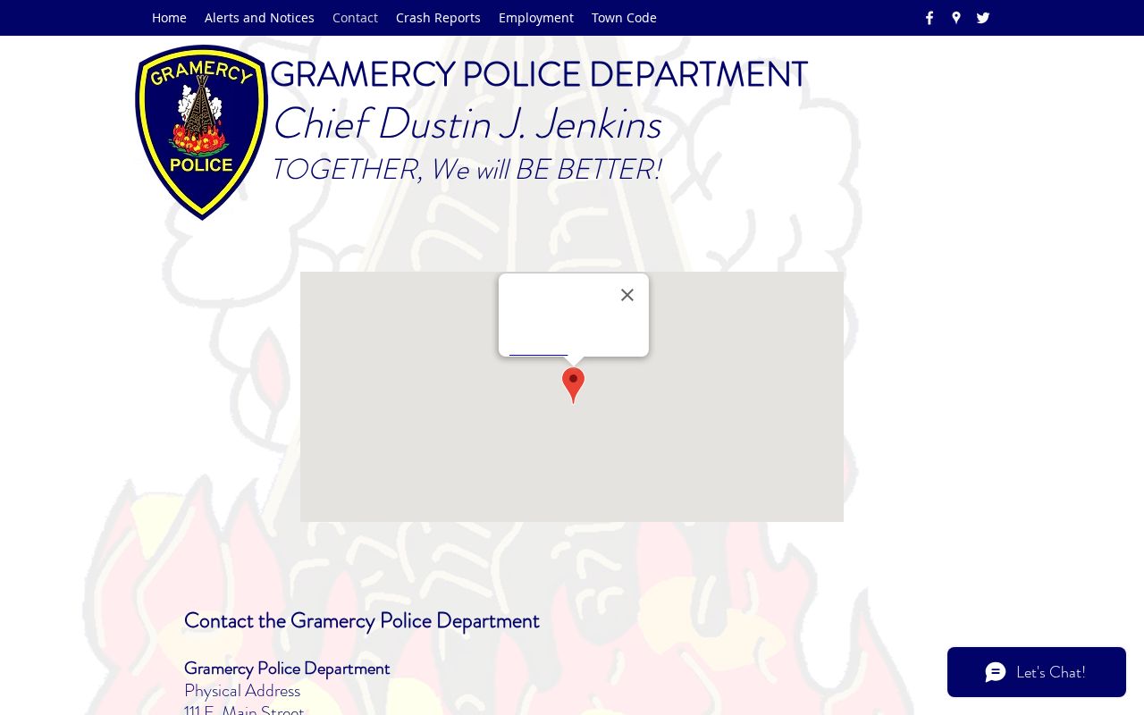 Gramercy warrant records: police department contact page for process questions