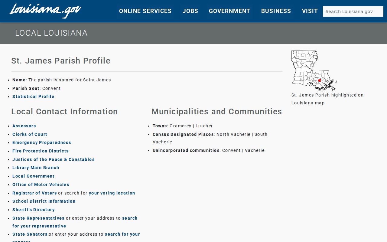 St. James Parish warrant records: parish page listing incorporated towns and communities