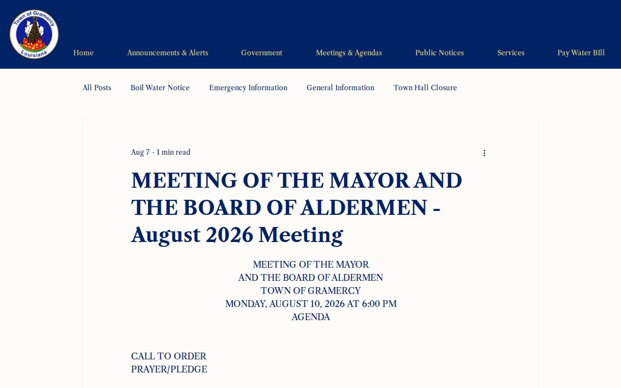 St. James Parish warrant records: Gramercy town agenda item on Mayor's Court costs