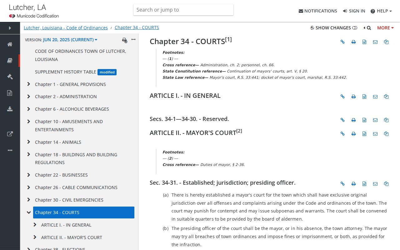 St. James Parish warrant records: Lutcher municipal code chapter on Mayor's Court