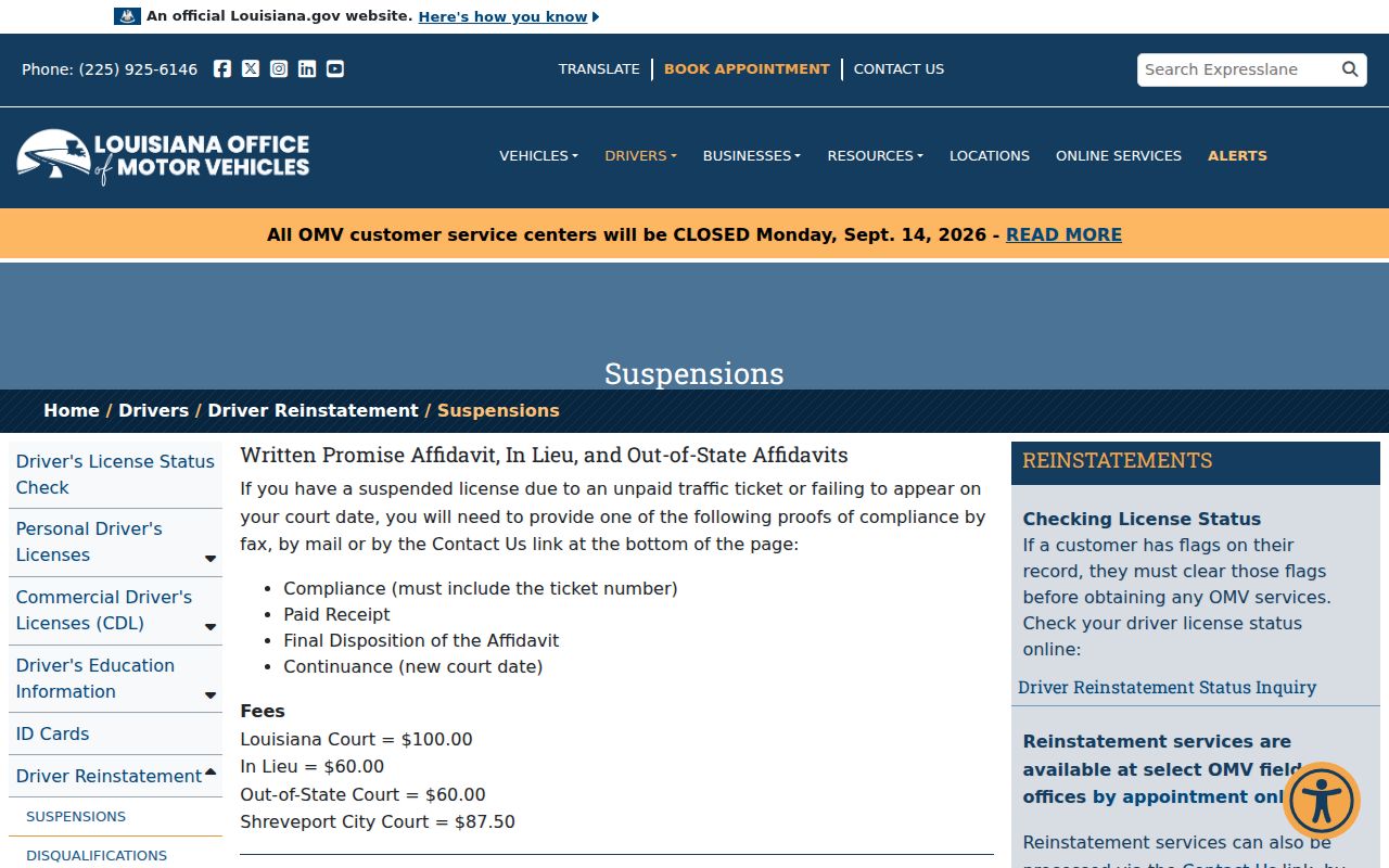 St. James Parish warrant records: state compliance and reinstatement instructions for traffic cases