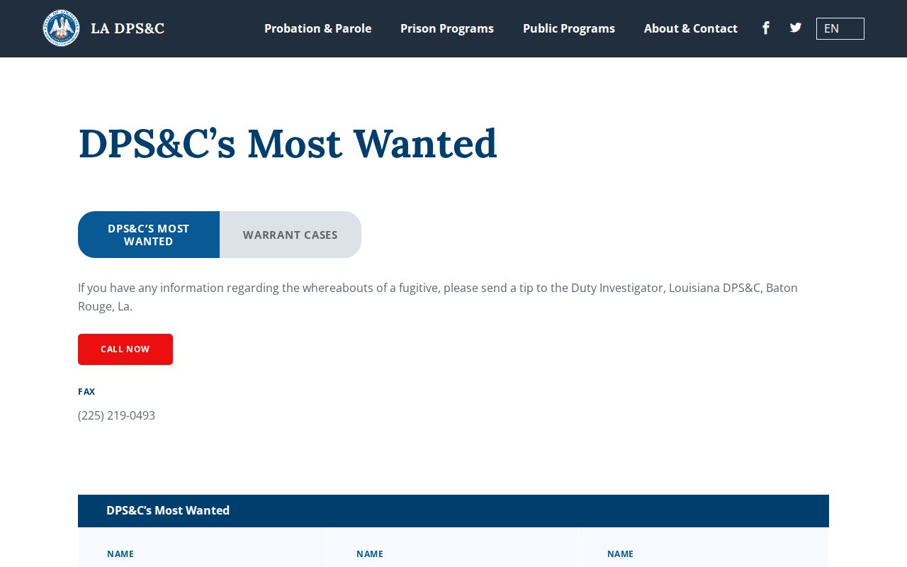 St. James Parish warrant records: statewide most wanted program interface