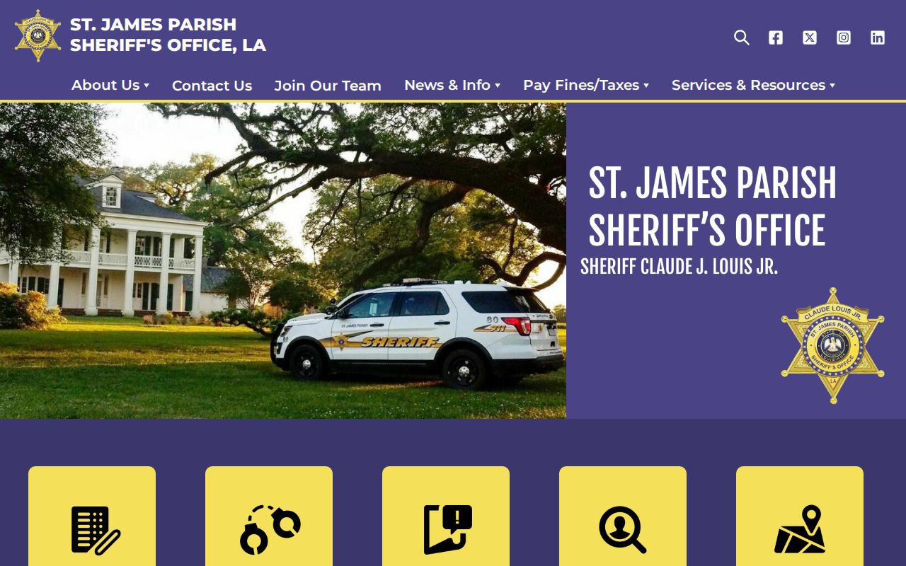 St. James Parish warrant records: sheriff site navigation with inmate search and services